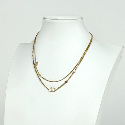 Dior Logo Rhinestone Necklace 2 Row Gold Plated — view 4