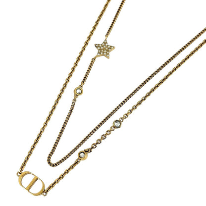 Dior Logo Rhinestone Necklace 2 Row Gold Plated