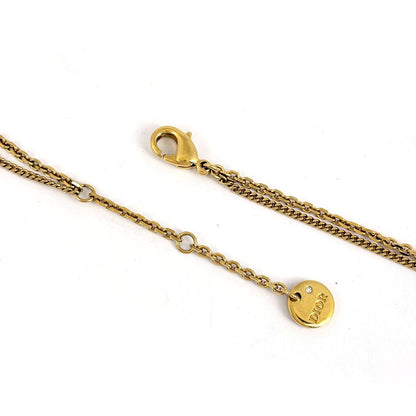 Dior Logo Rhinestone Necklace 2 Row Gold Plated — view 3