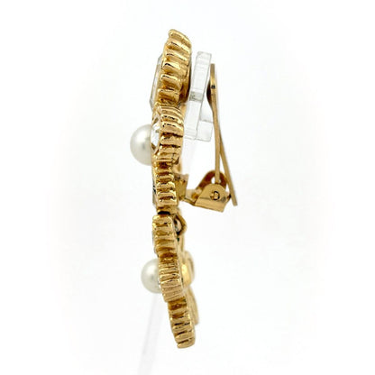 Dior Rhinestone Earrings Flower Faux Pearl Gold Plated — view 2
