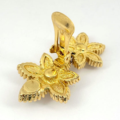 Dior Rhinestone Earrings Flower Faux Pearl Gold Plated — view 3