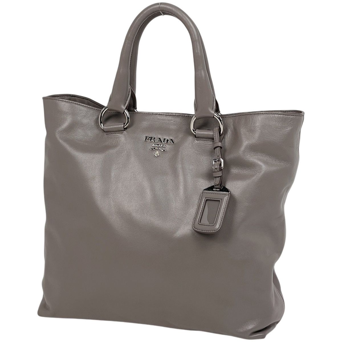 Prada Logo Handbag 2-Way Leather Gray