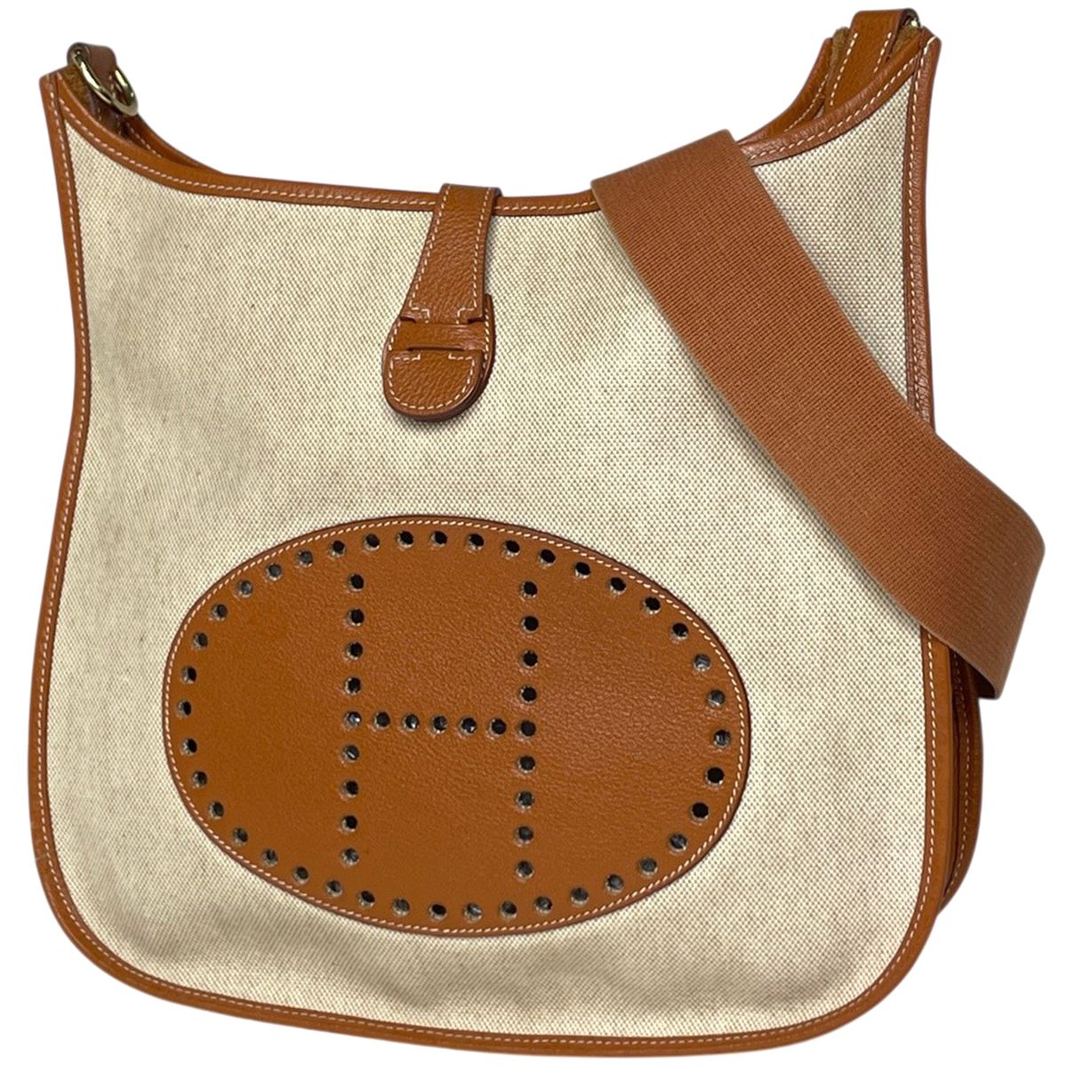 Hermes Evelyne 1 GM Perforated Logo Shoulder Bag Toile Ash Natural Brown