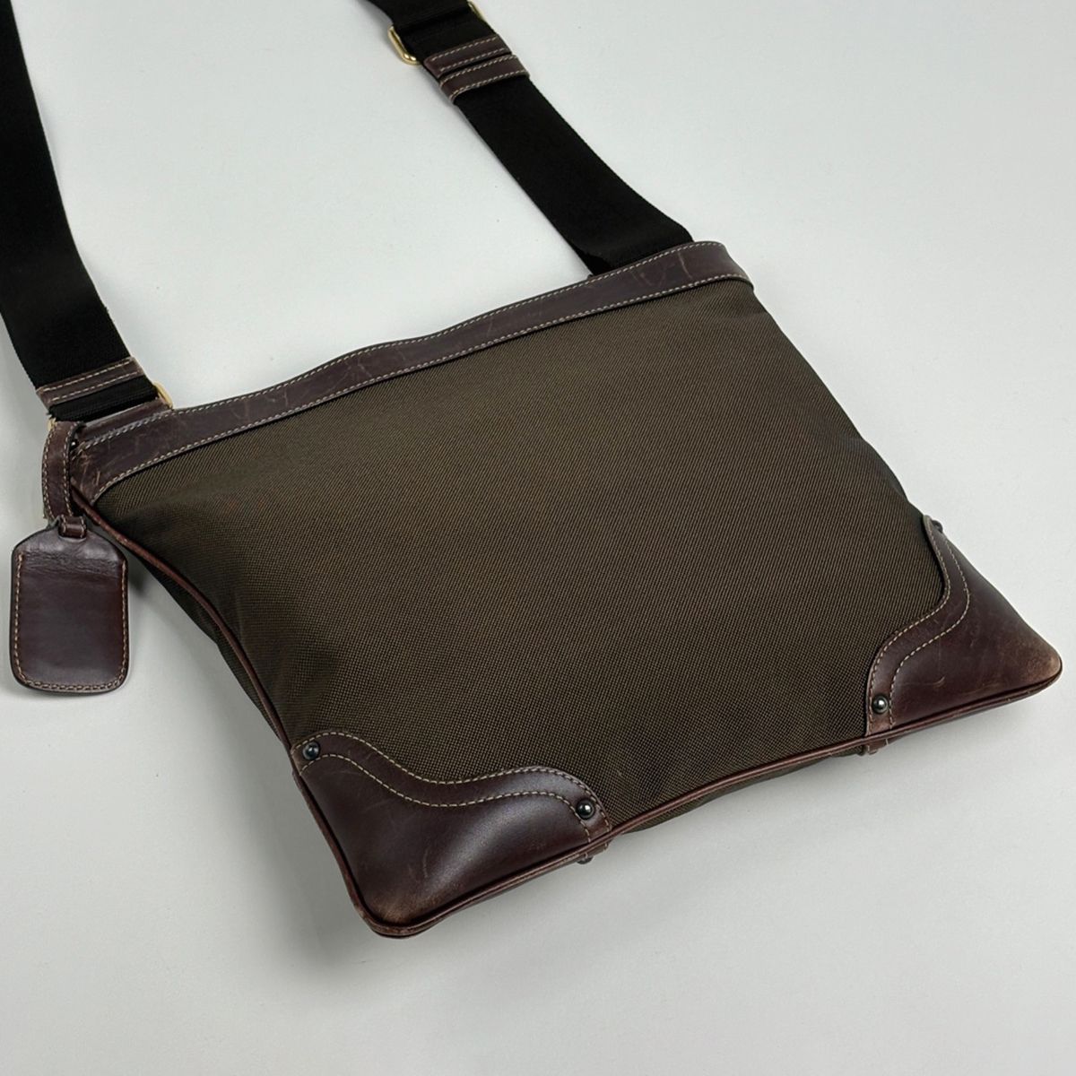 Prada Logo Jacquard Shoulder Bag Canvas Brown — view 2
