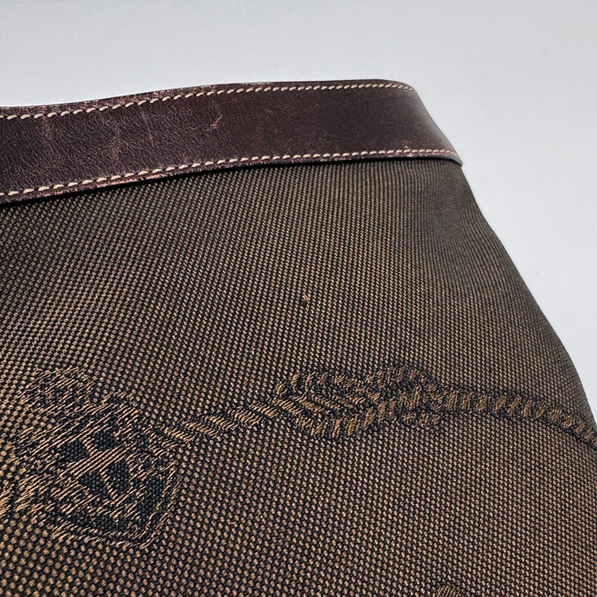 Prada Logo Jacquard Shoulder Bag Canvas Brown — view 4