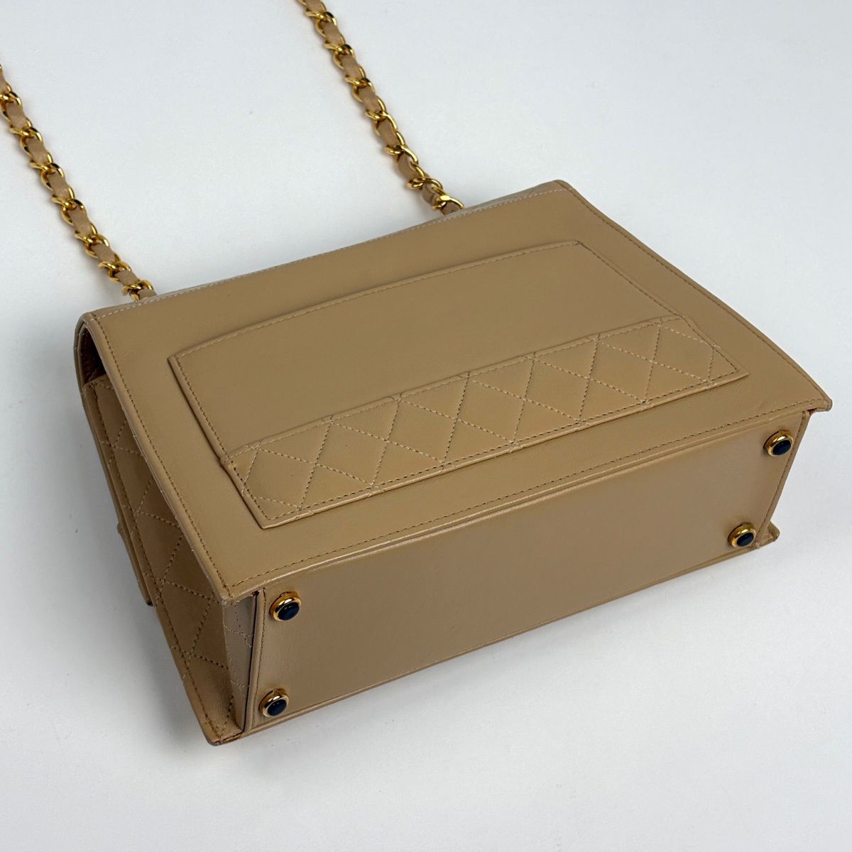 Chanel Logo Chain Shoulder Bag Quilted Leather Beige — view 2