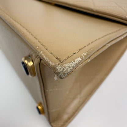 Chanel Logo Chain Shoulder Bag Quilted Leather Beige — view 4