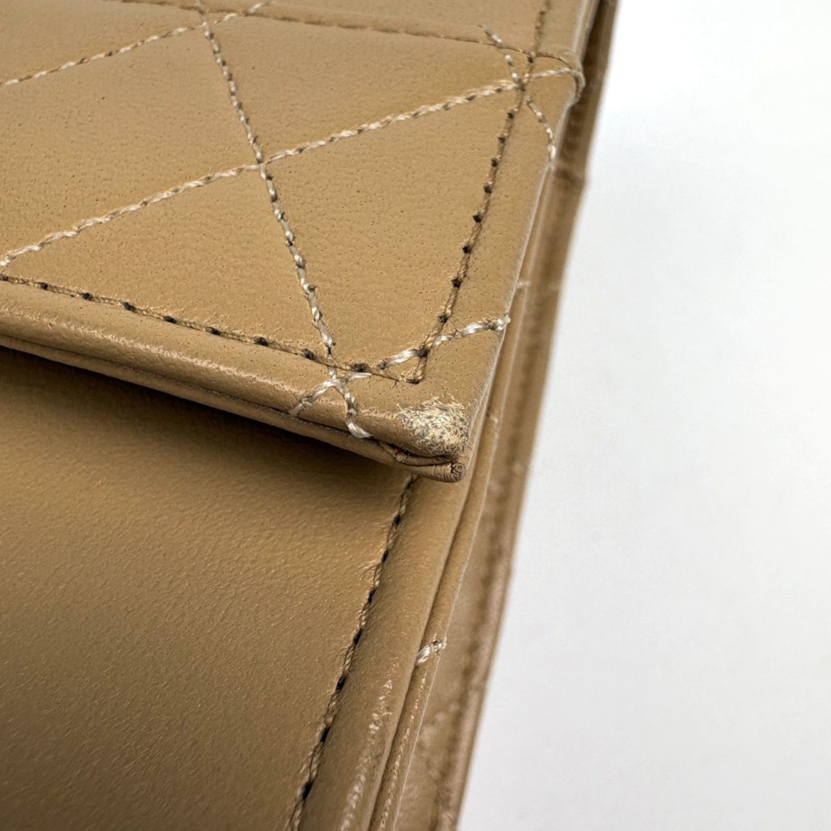 Chanel Logo Chain Shoulder Bag Quilted Leather Beige — view 7
