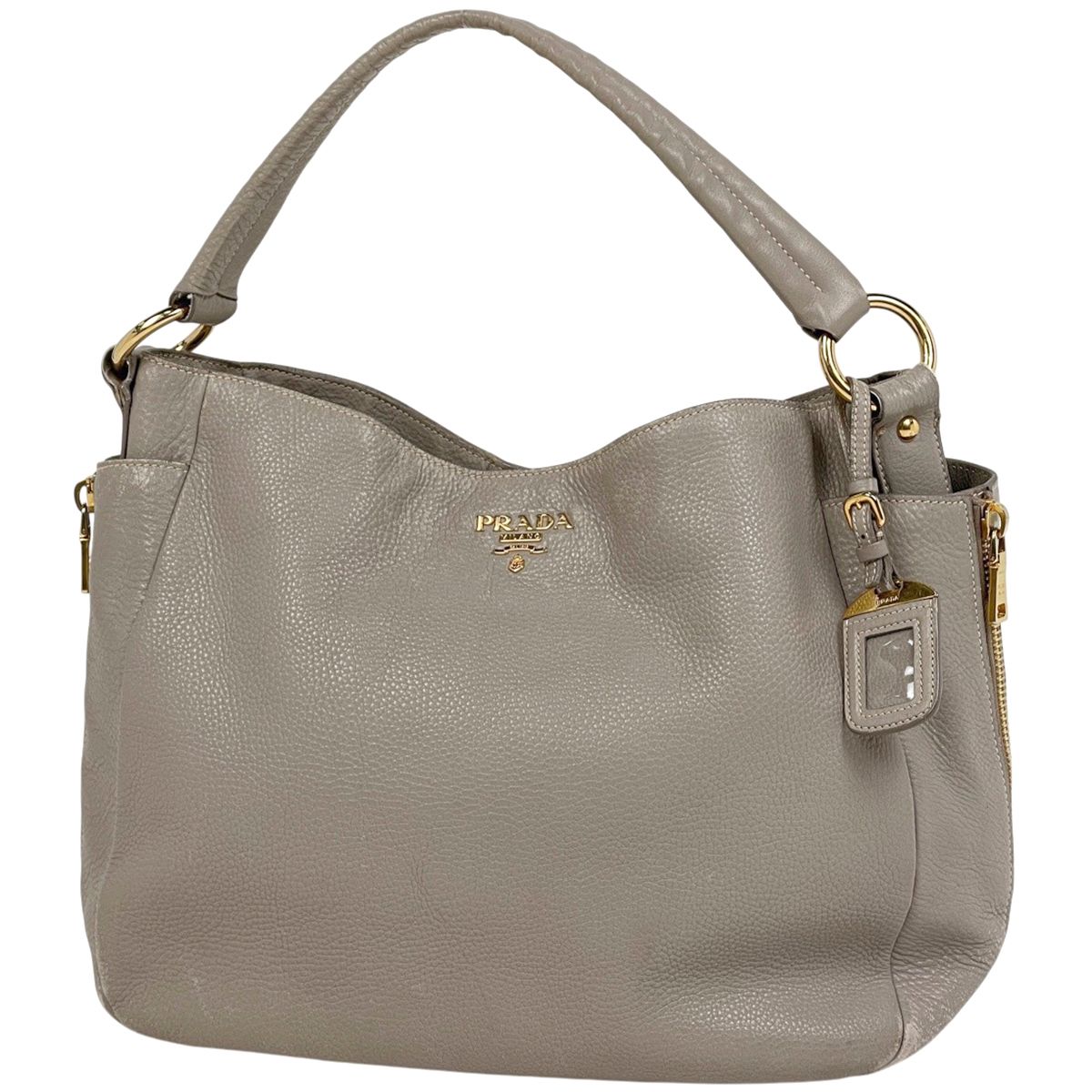 Prada Logo Shoulder Bag Leather Gray