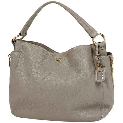 Prada Logo Shoulder Bag Leather Gray