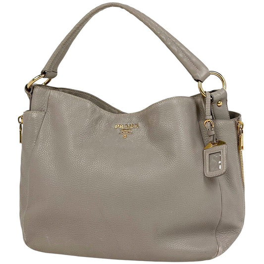 Prada Logo Shoulder Bag Leather Gray