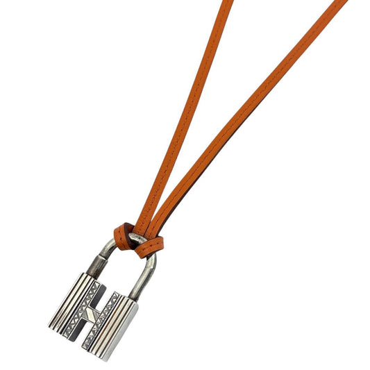 Hermes Touareg Necklace Lanier 925 Sterling Silver Leather Orange