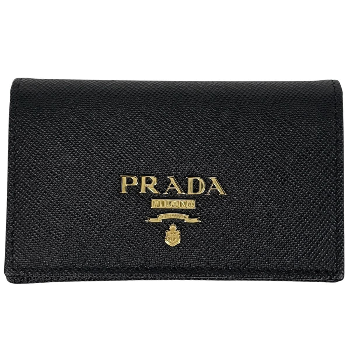 Prada Logo Card Case Business Saffiano Leather Nero
