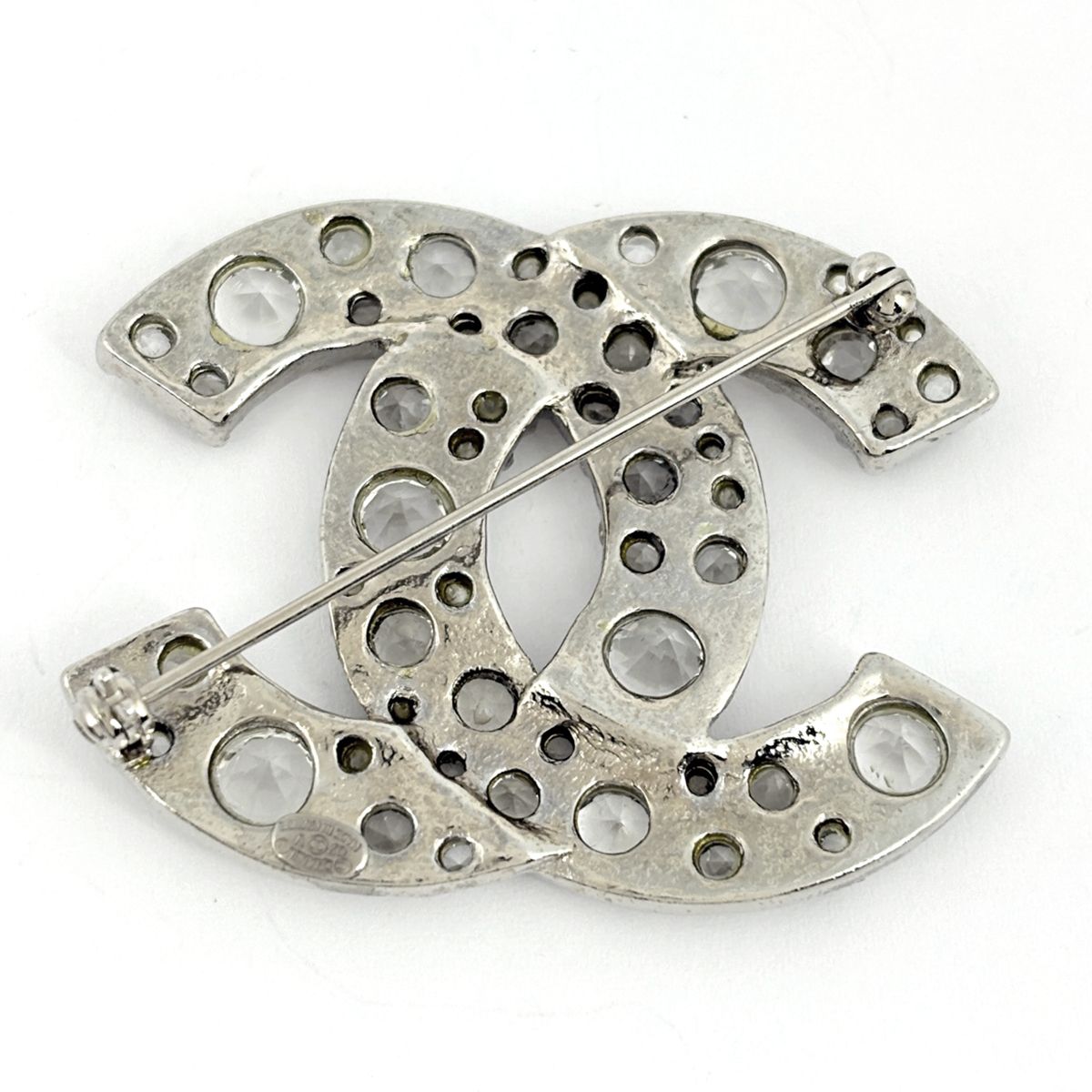 Chanel CC Logo Rhinestone Brooch Silver Plated — view 2