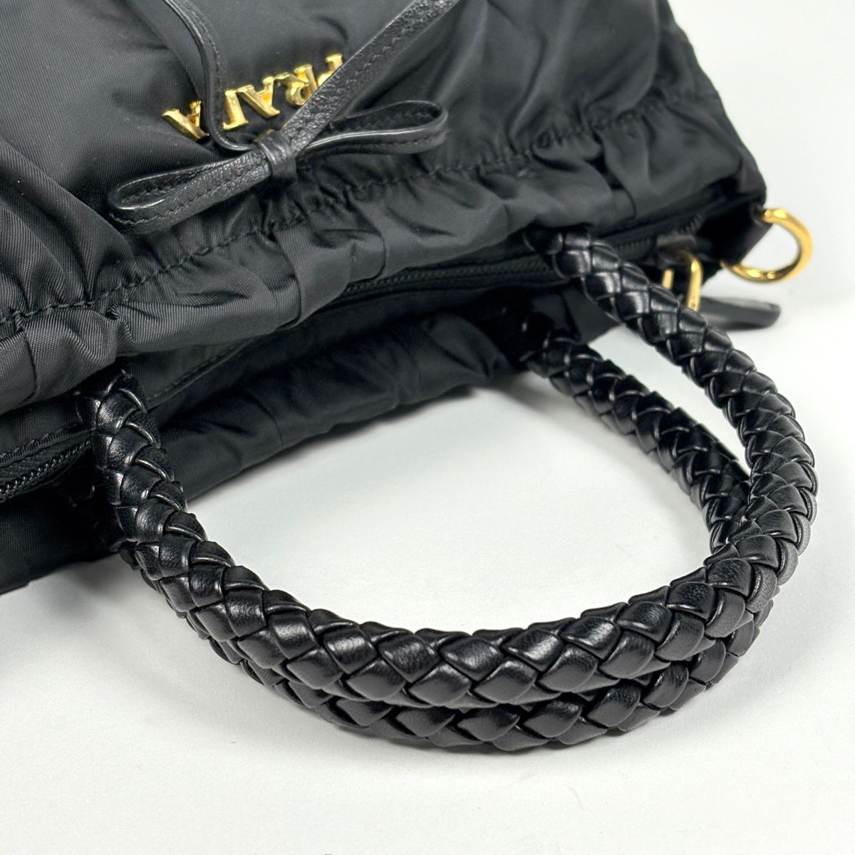 Prada Logo Handbag Ribbon 2-Way Nylon Nero — view 6