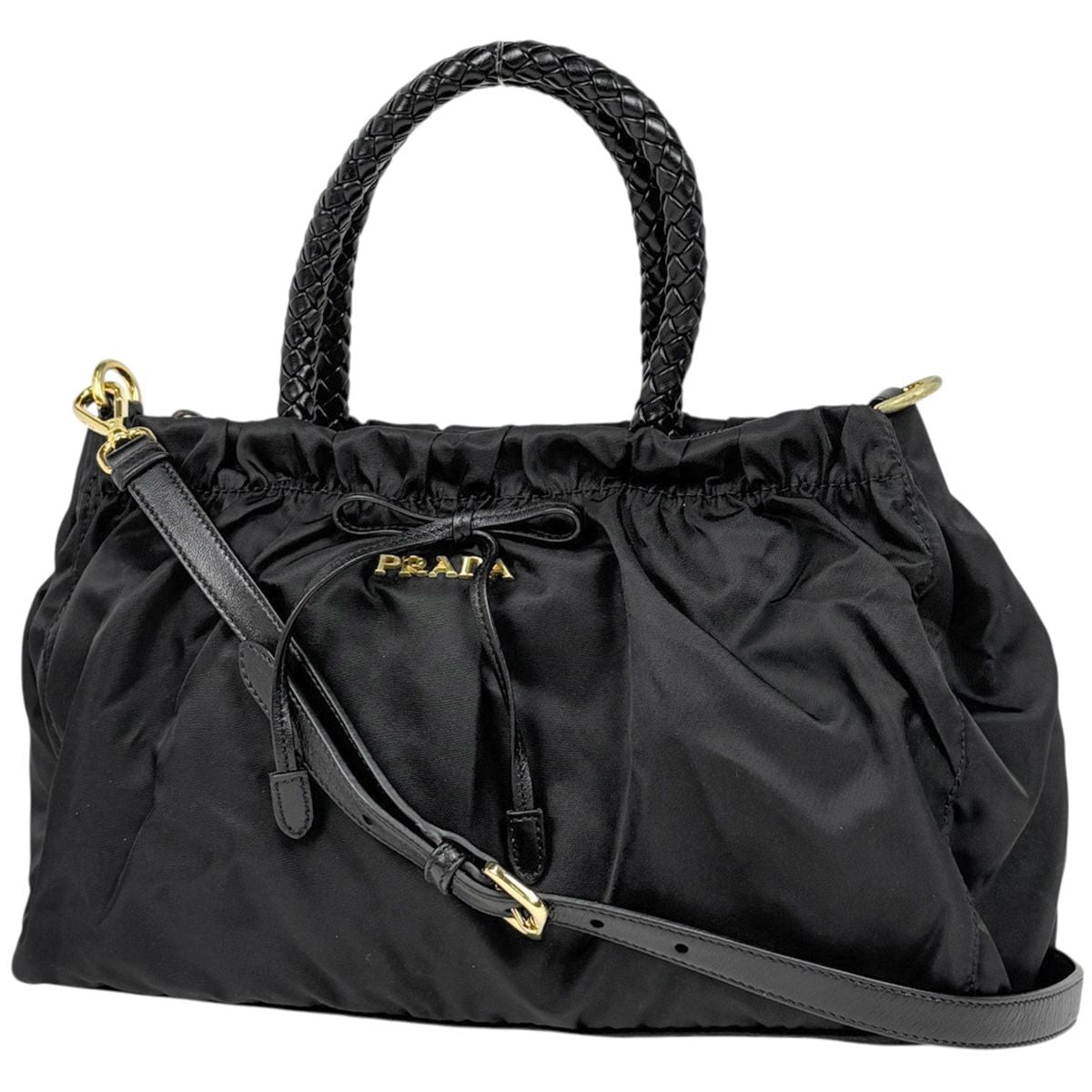 Prada Logo Handbag Ribbon 2-Way Nylon Nero