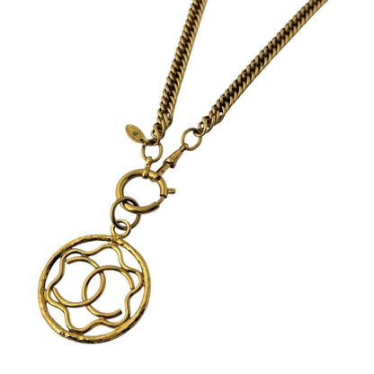 Chanel CC Logo Necklace Round Long Gold Plated
