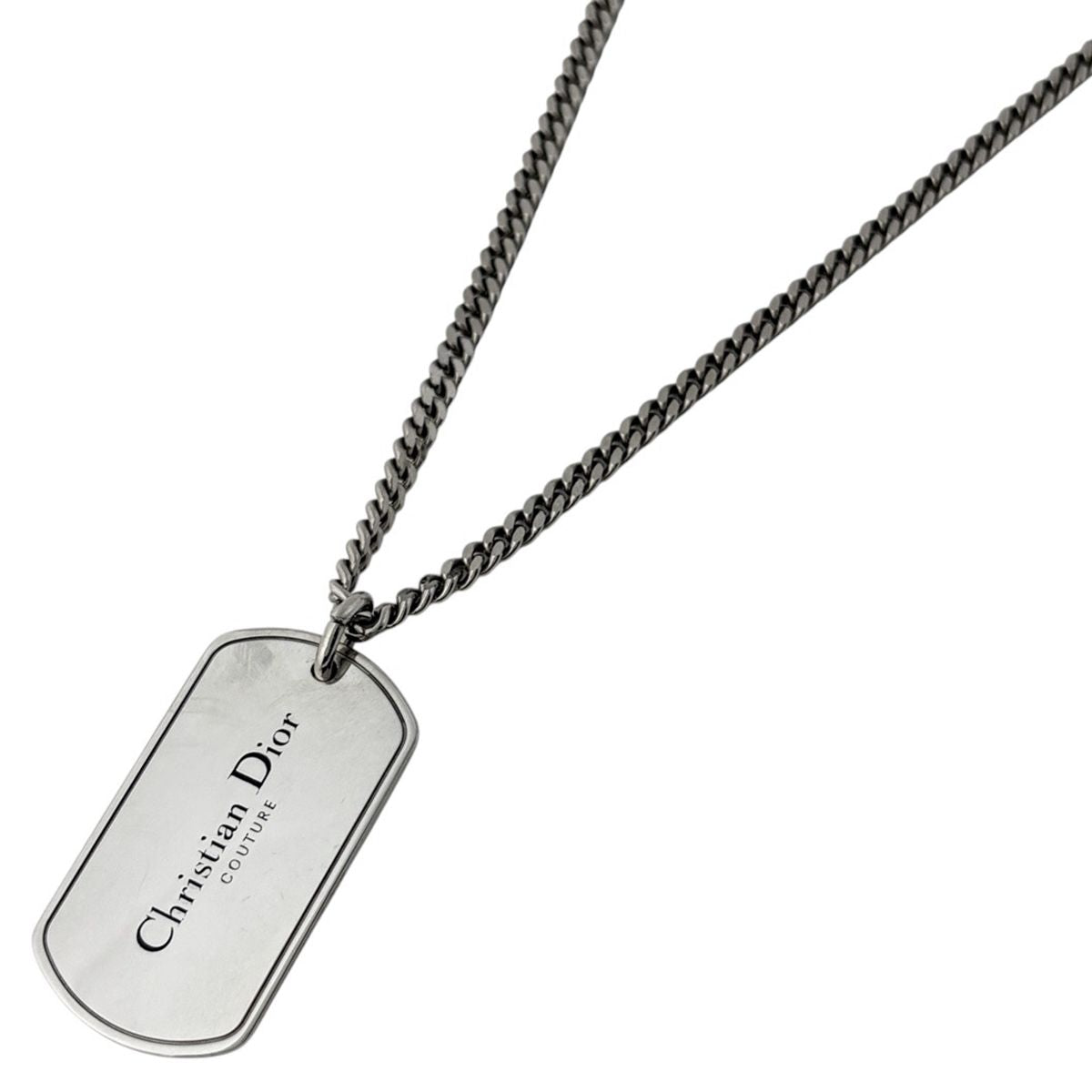 Dior Dog Tag Necklace Logo Silver Plated