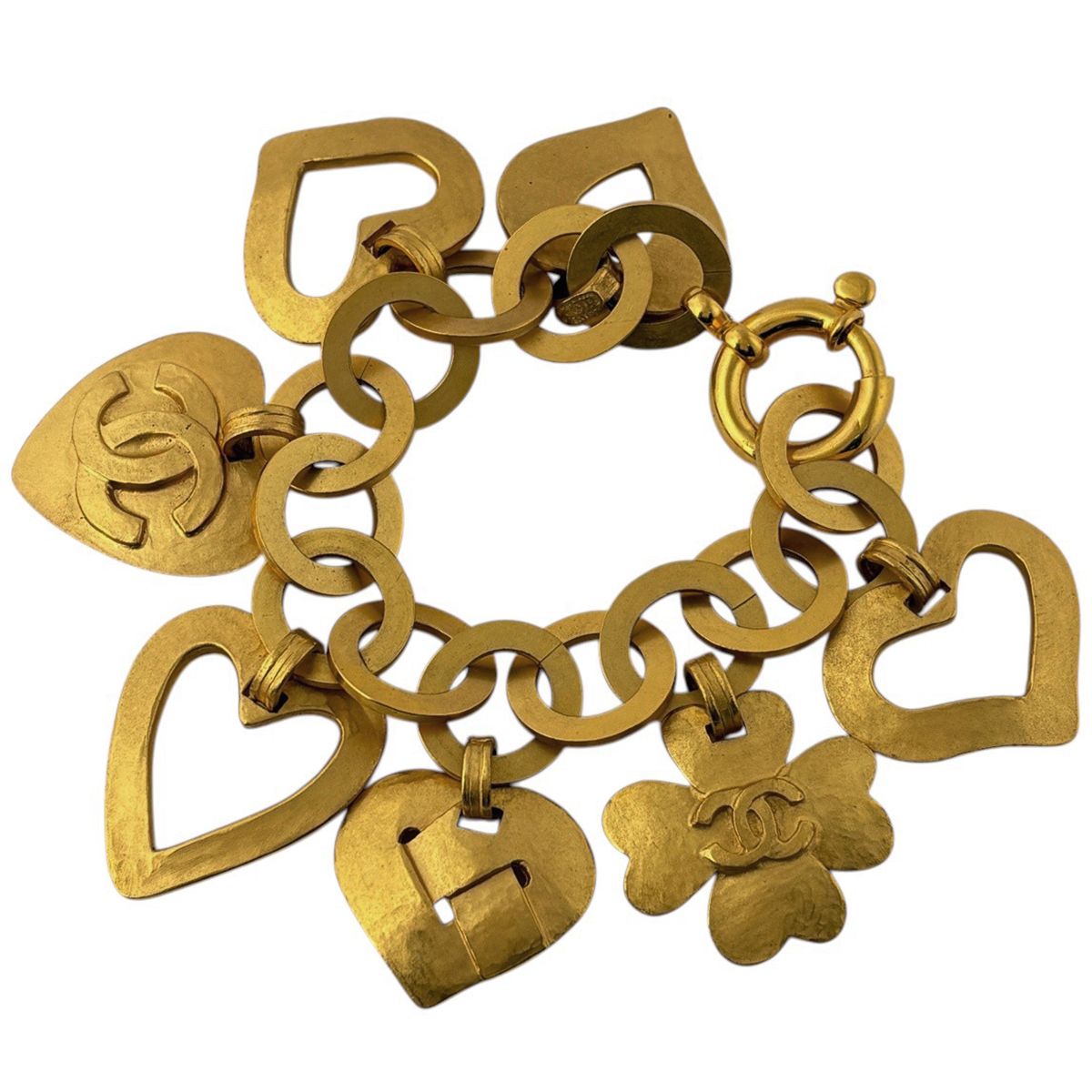 Chanel CC Logo Bracelet Bangles Heart Gold Plated