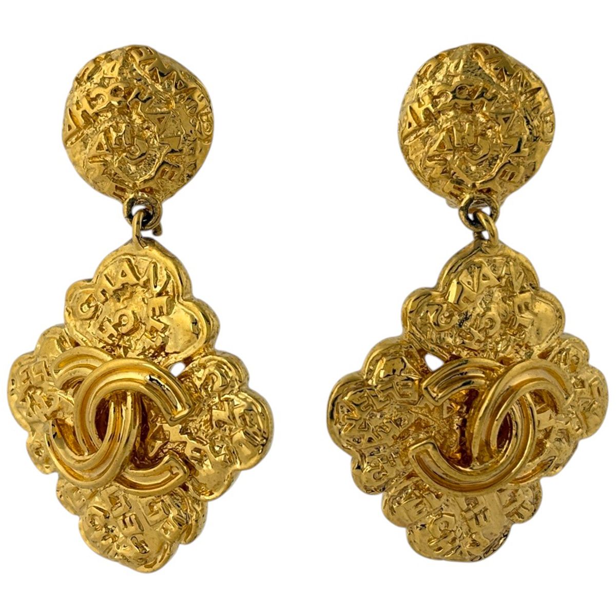 Chanel CC Logo Earrings Swing Diamond Gold Plated