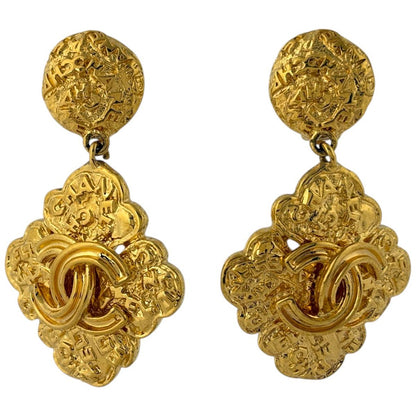 Chanel CC Logo Earrings Swing Diamond Gold Plated