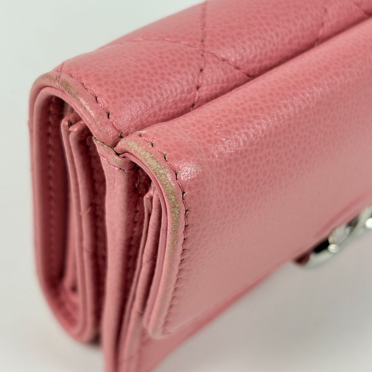 Chanel CC Logo Trifold Wallet Half Coco Quilted Caviar Leather Pink — view 4