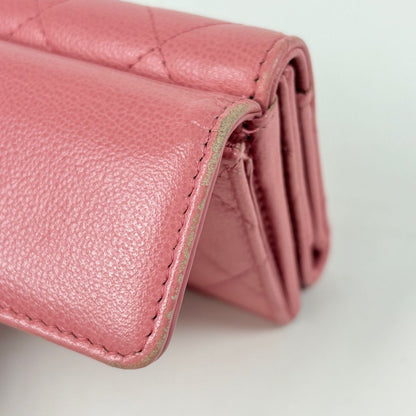 Chanel CC Logo Trifold Wallet Half Coco Quilted Caviar Leather Pink — view 5