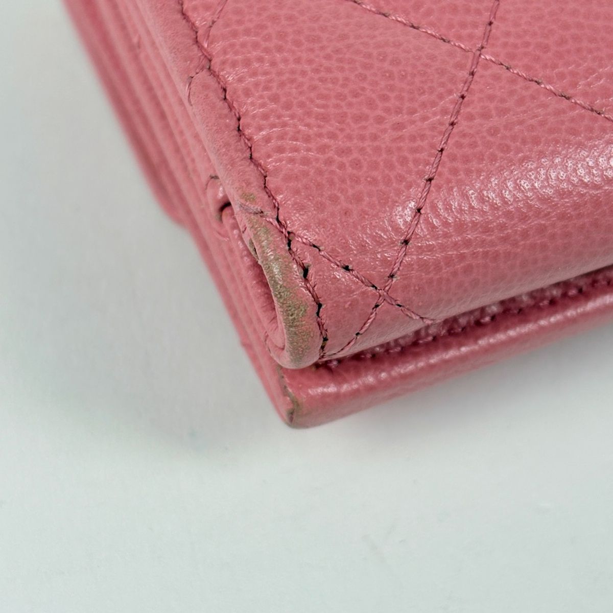 Chanel CC Logo Trifold Wallet Half Coco Quilted Caviar Leather Pink — view 3