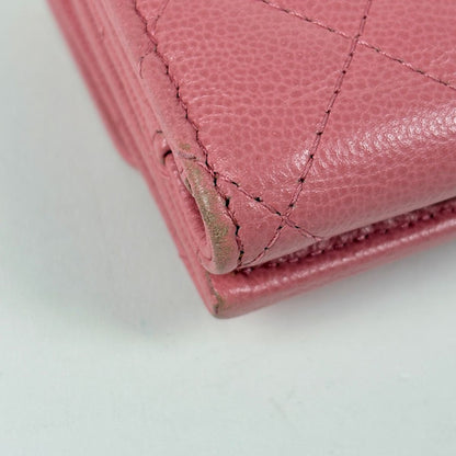 Chanel CC Logo Trifold Wallet Half Coco Quilted Caviar Leather Pink — view 3