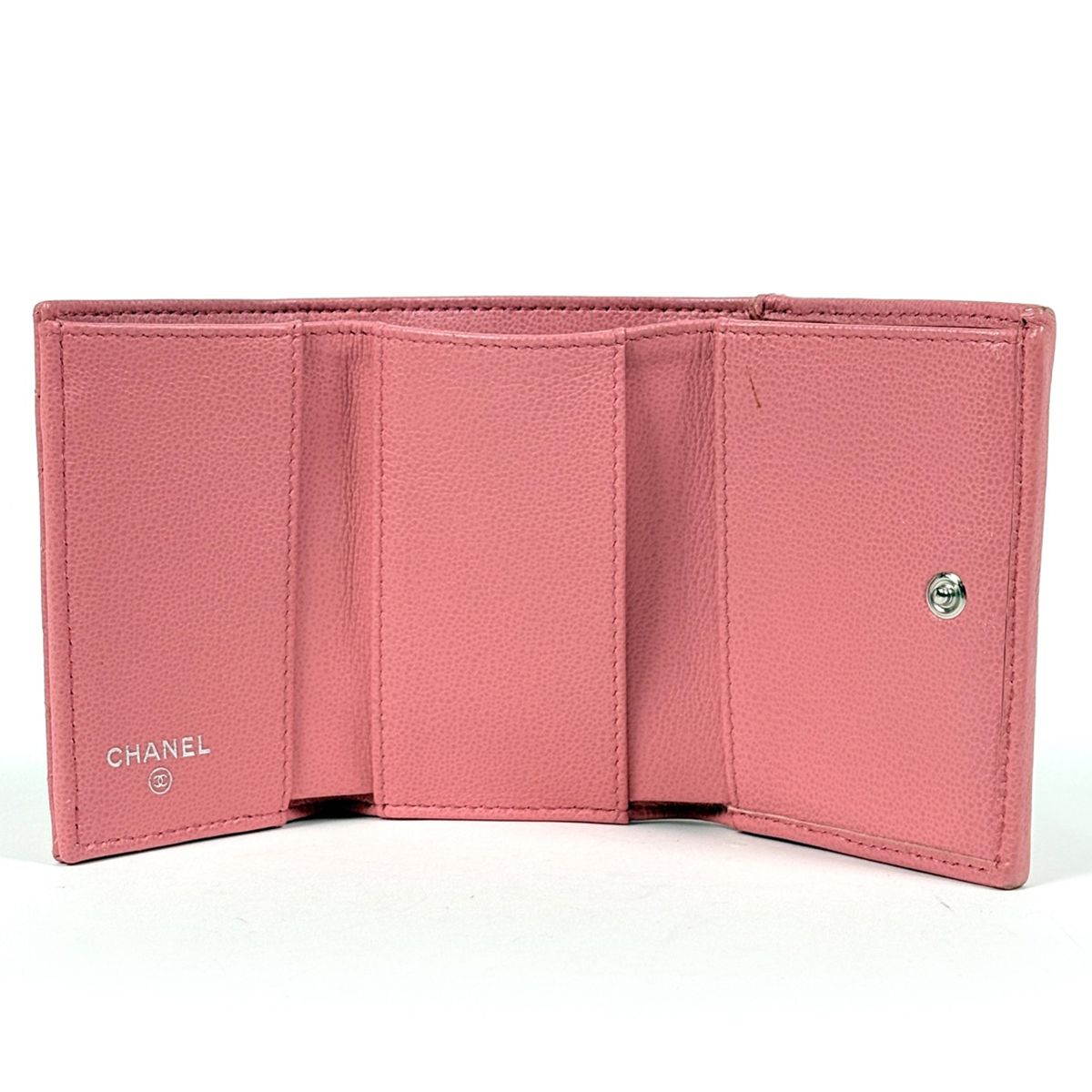Chanel CC Logo Trifold Wallet Half Coco Quilted Caviar Leather Pink — view 9