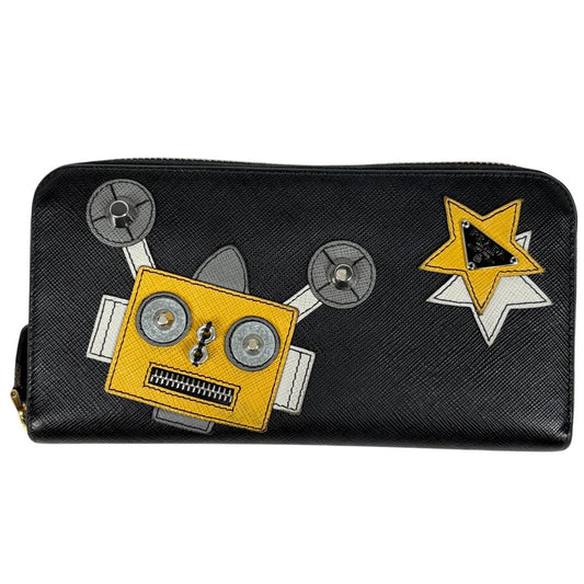 Prada Zip Around Wallet Robot Saffiano Leather Nero