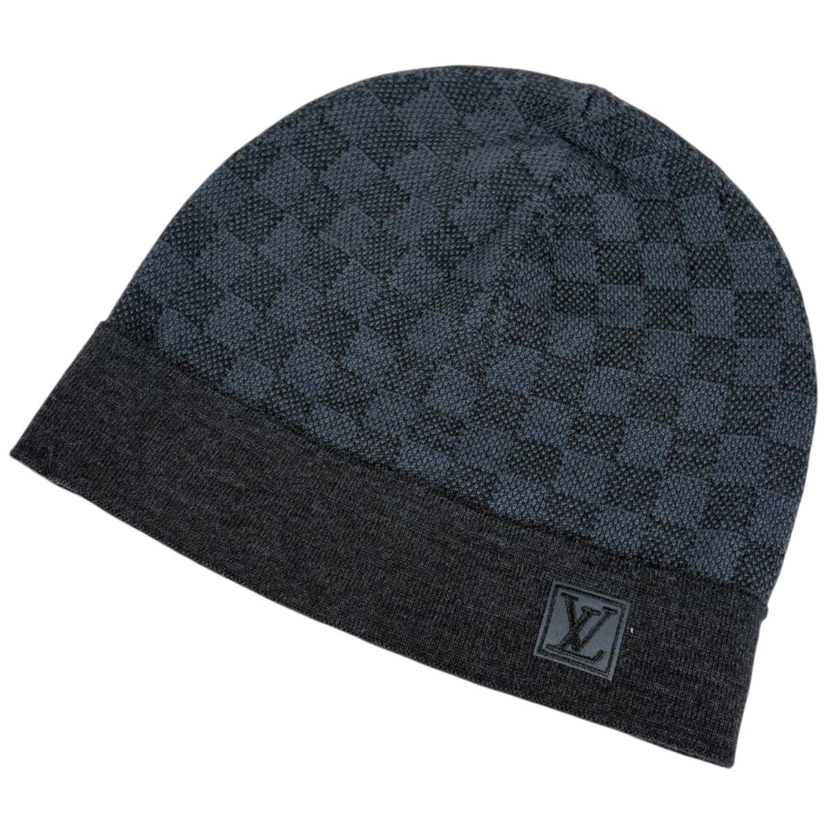Louis Vuitton Bonnet Petit Damier Knit Cap Hat Cap Wool Polyurethane Gray Blue