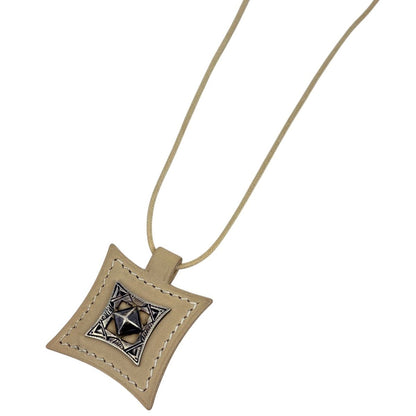 Hermes Touareg Necklace Leather Metal Beige Silver