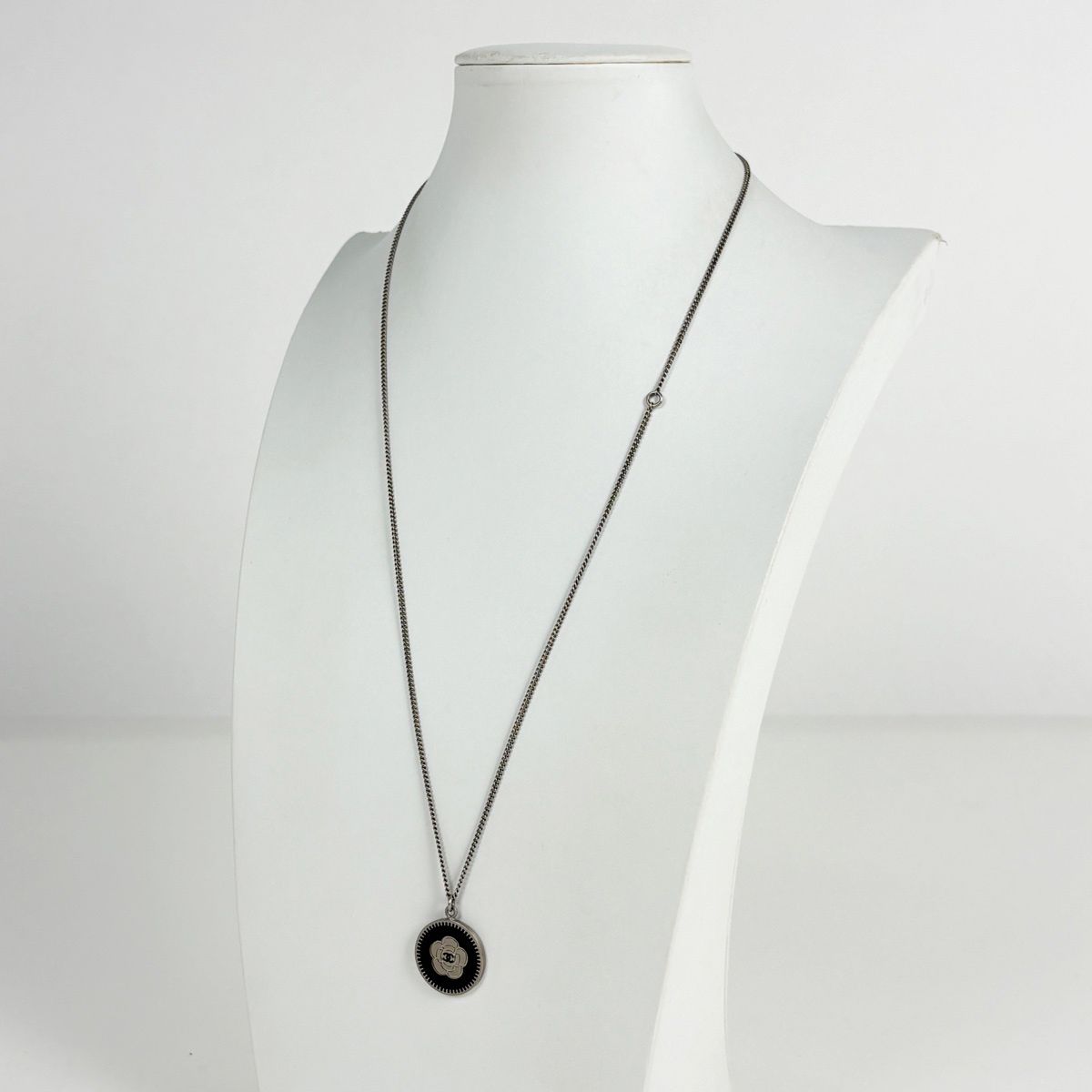 Chanel Camellia Necklace CC Logo Silver Plated — view 5
