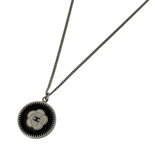 Chanel Camellia Necklace CC Logo Silver Plated
