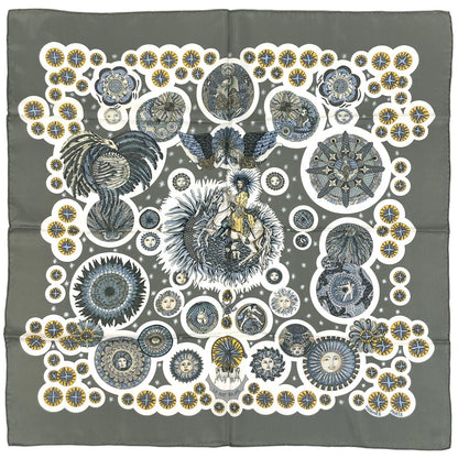 Hermes Carre 90 le Roy Soleil Sun King Scarf Silk Gray Multicolor