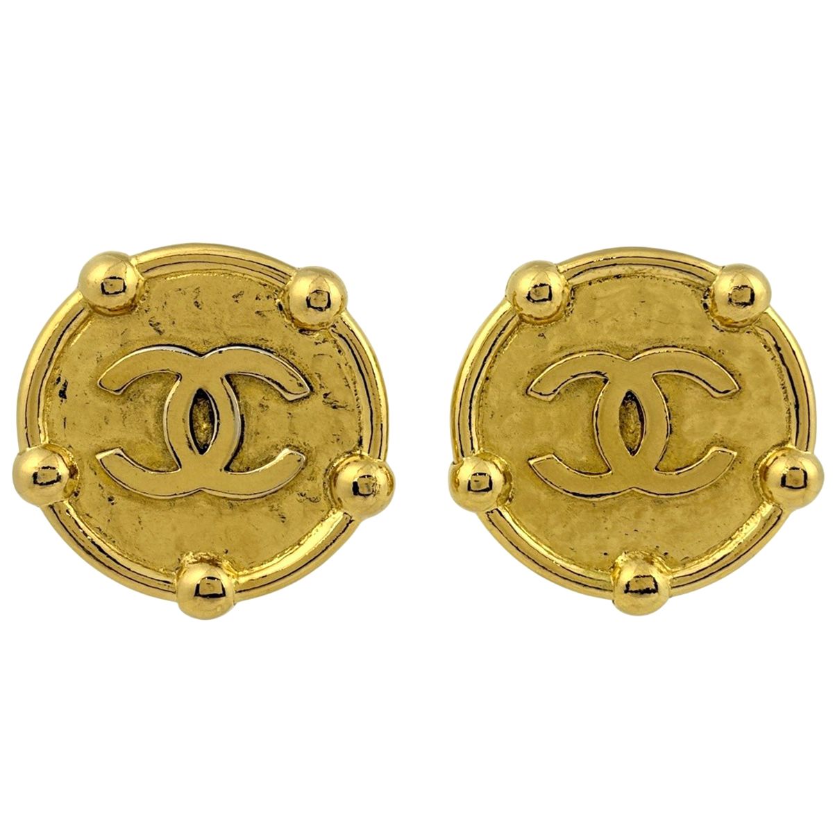 Chanel CC Logo Round Earrings Gold Plated