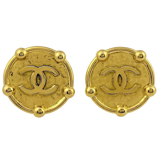 Chanel CC Logo Round Earrings Gold Plated