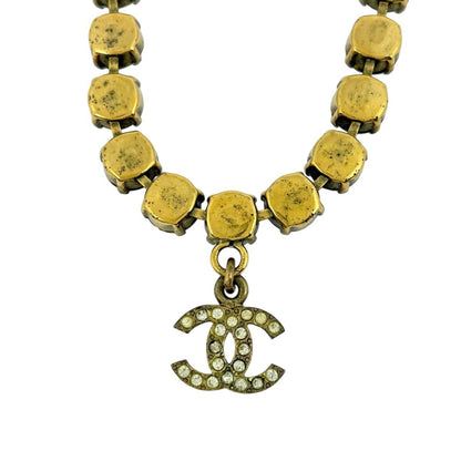 Chanel CC Logo Rhinestone Necklace Gold Plated — view 2