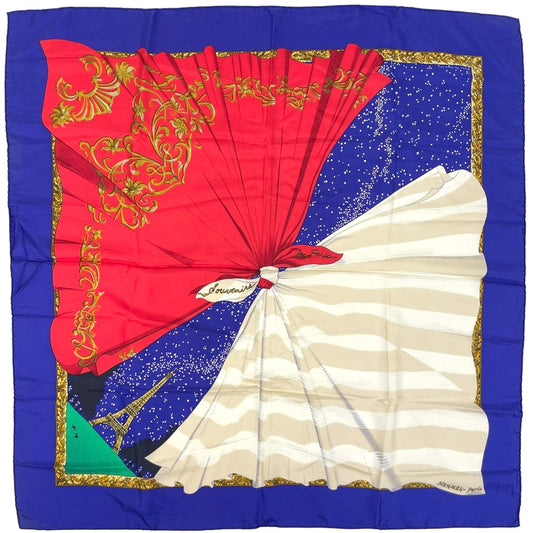 Hermes Carre 90 Souvenirs de Paris Memories of Scarf Silk Blue Multicolor