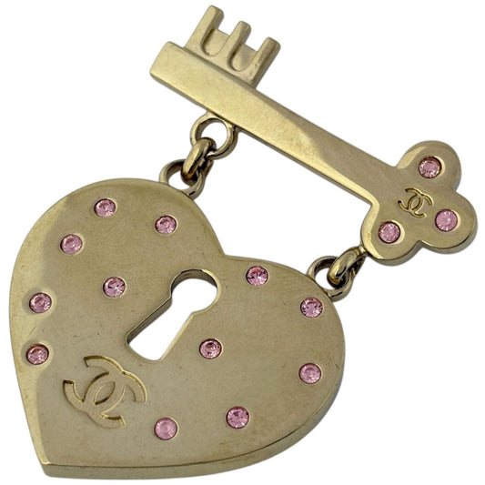 Chanel Heart Rock Brooch Rhinestone Gold