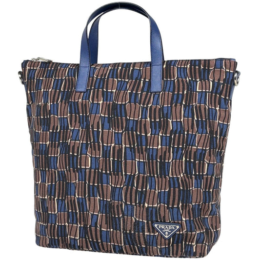 Prada Handbag 2-Way Fabric Brown Blue