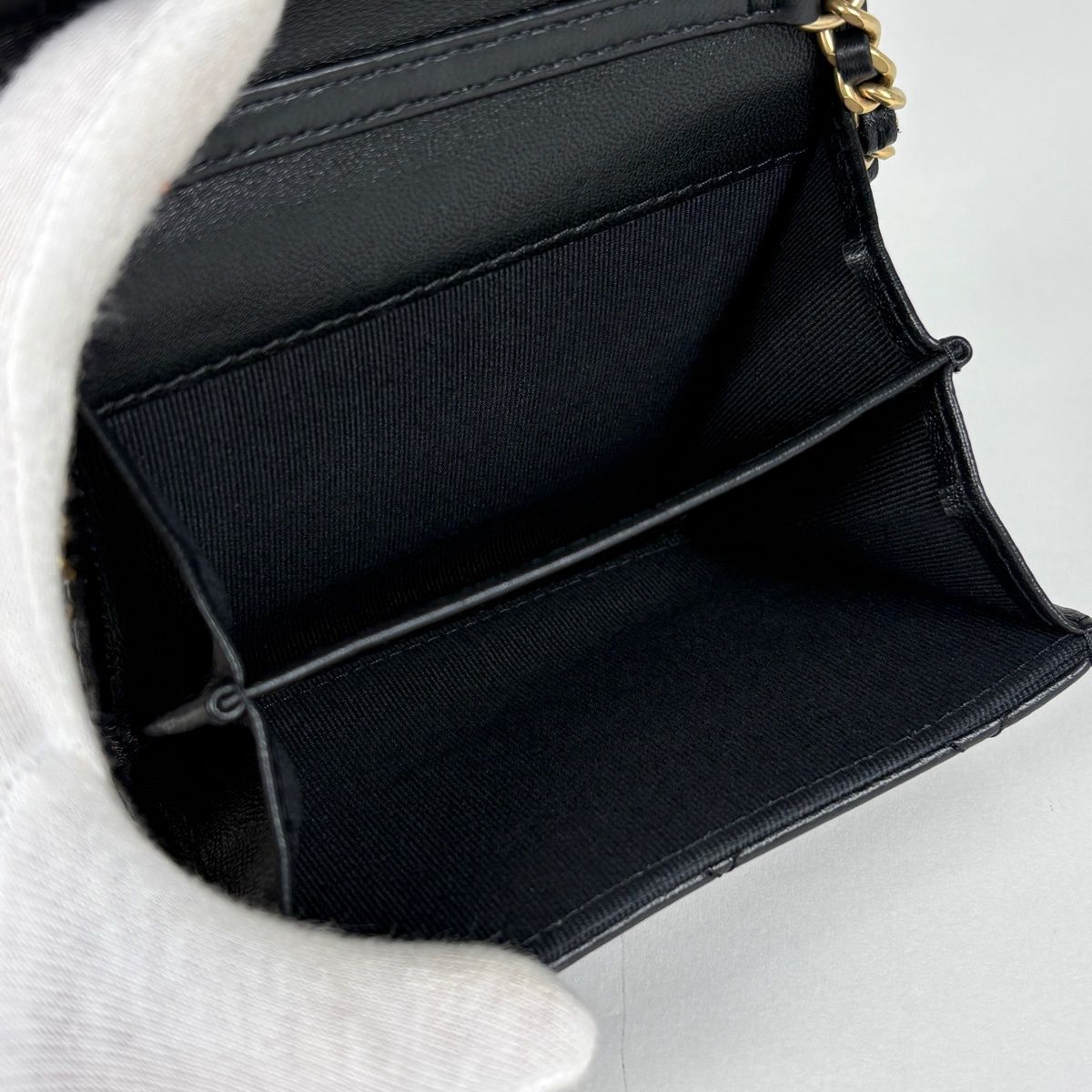 Chanel CC Logo Bifold Wallet Chain Card Case Leather Black — view 6