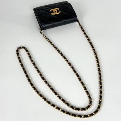 Chanel CC Logo Bifold Wallet Chain Card Case Leather Black — view 5
