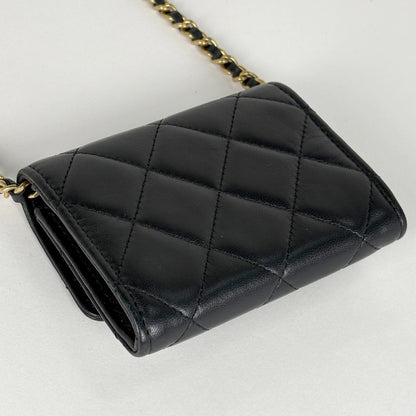 Chanel CC Logo Bifold Wallet Chain Card Case Leather Black — view 2