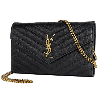 Saint Laurent Yves Cassandra Classic Chain Wallet 2-Way Shoulder Bag Leather