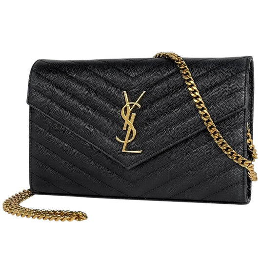 Saint Laurent Yves Cassandra Classic Chain Wallet 2-Way Shoulder Bag Leather