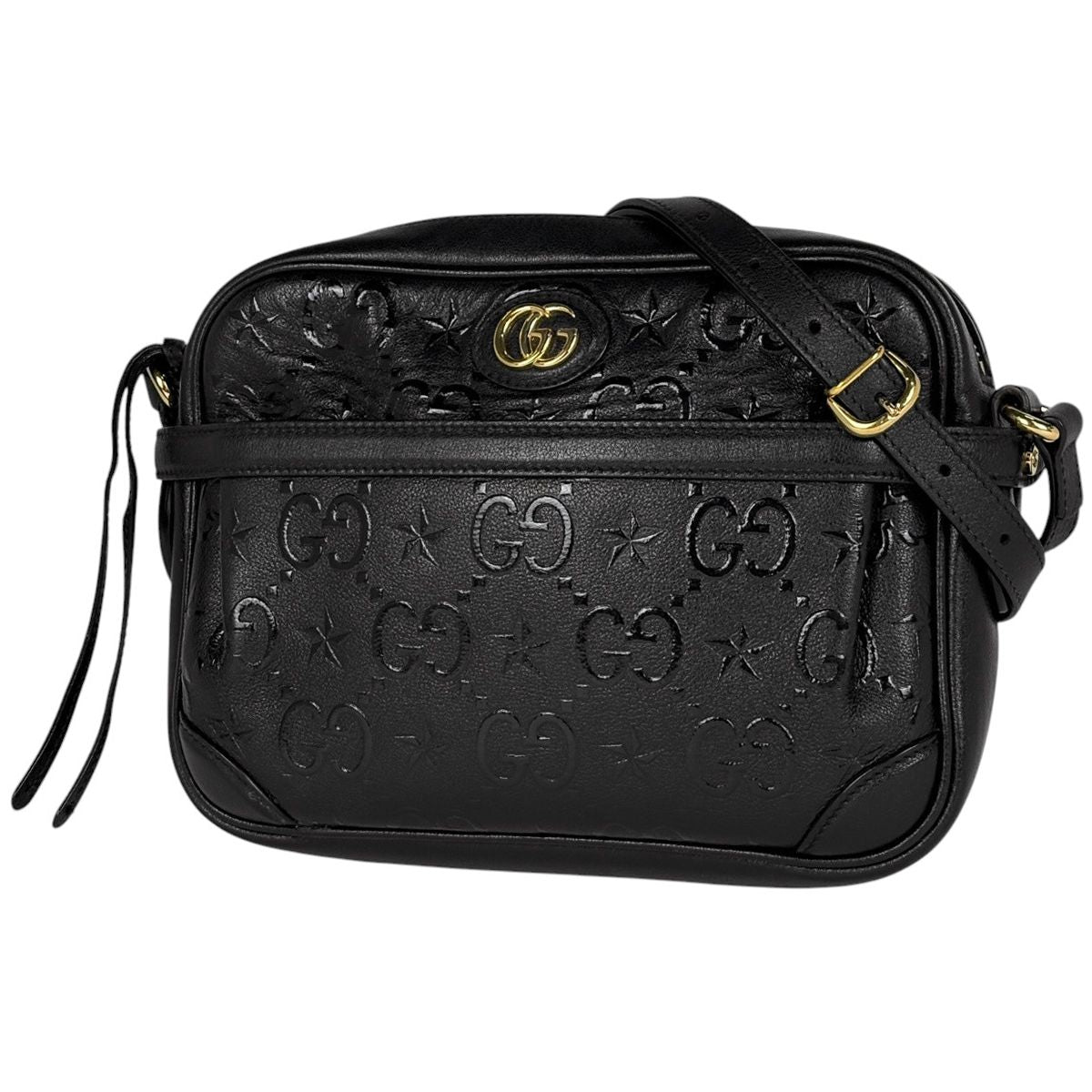 Gucci GG Pattern Shoulder Bag Star Leather Black