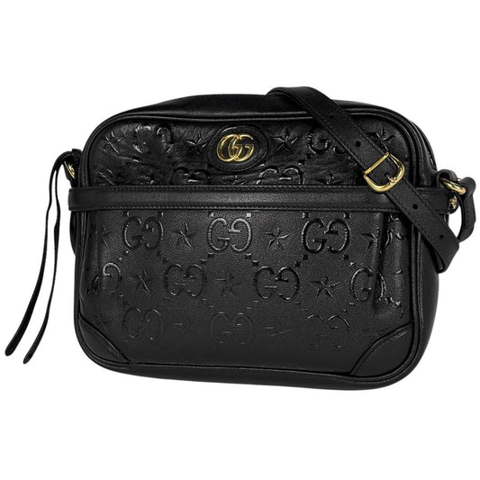 Gucci GG Pattern Shoulder Bag Star Leather Black
