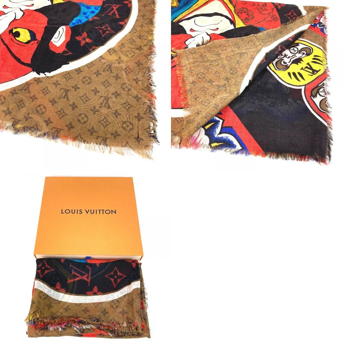Louis Vuitton Shawl Etole Kabuki Silk Beige Scarf — view 9